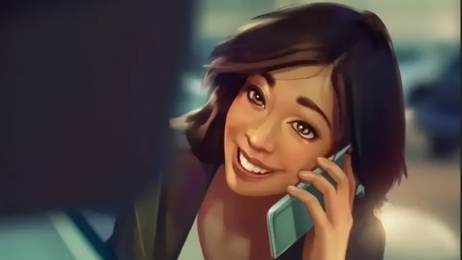 Jeune femme souriante au téléphone en train d'assurer sa voiture d'occasion fraîchement achetée. Illustration.