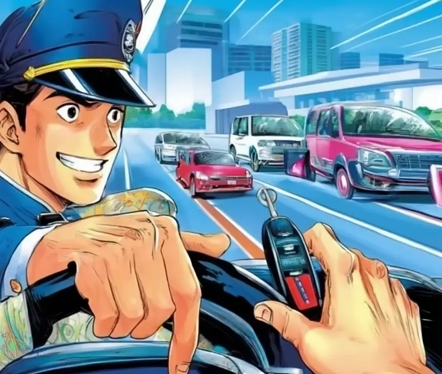 Convoyage de véhicules entre concessions avec conducteur professionnel, illustration manga