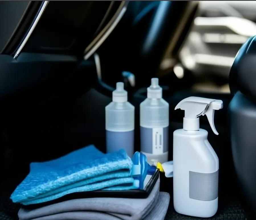 Kit de nettoyage voiture avec lingettes, sprays et chiffons, pour garder l'intérieur propre
