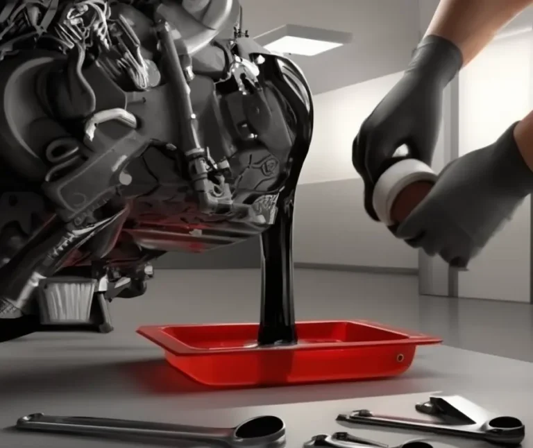 Illustration montrant une vidange moteur avec huile s’écoulant, filtre à huile remplacé et mécanicien expliquant quand et comment faire l’entretien.