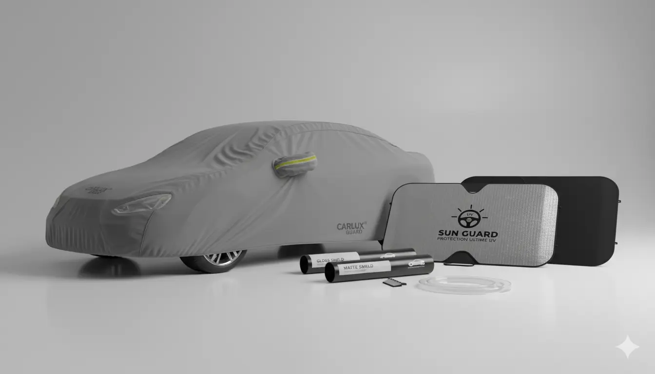 Voiture recouverte d'une housse de protection.