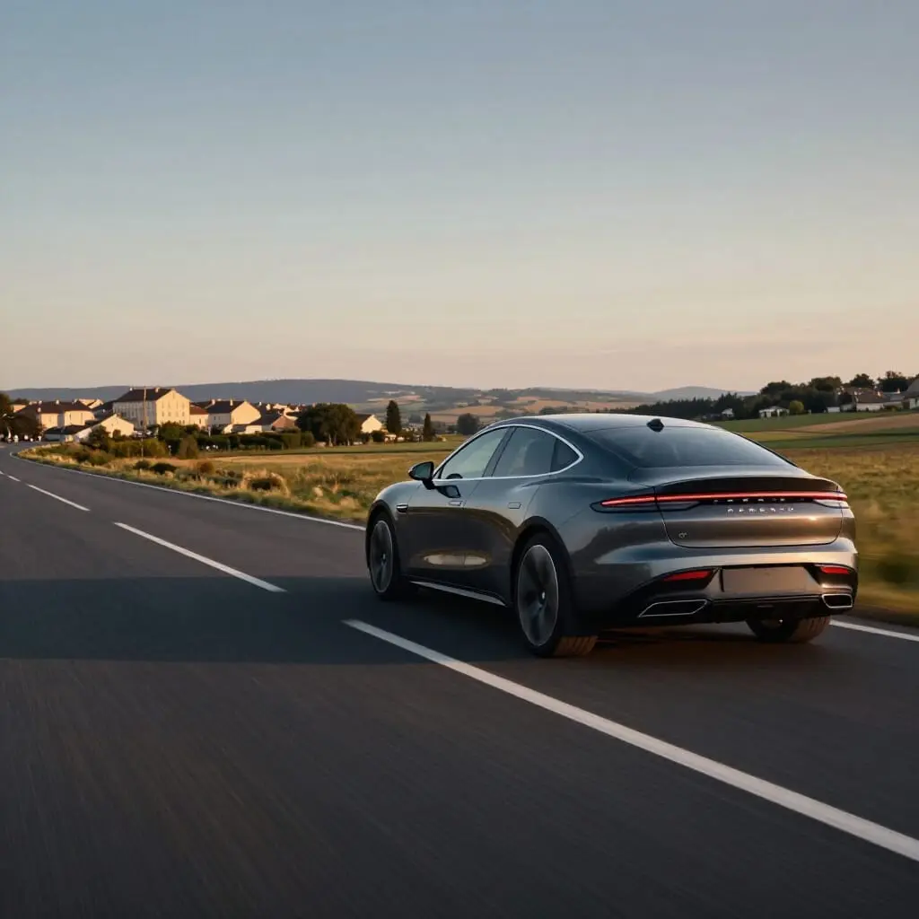 Voiture de location roulant sur une route française