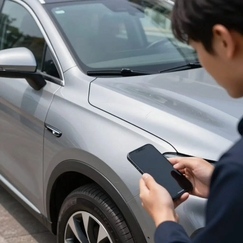 Vérification de l'état des lieux d'une voiture de location