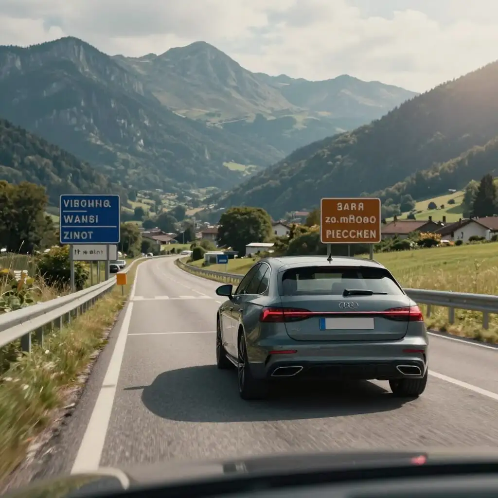 Voiture de location traversant une frontière européenne