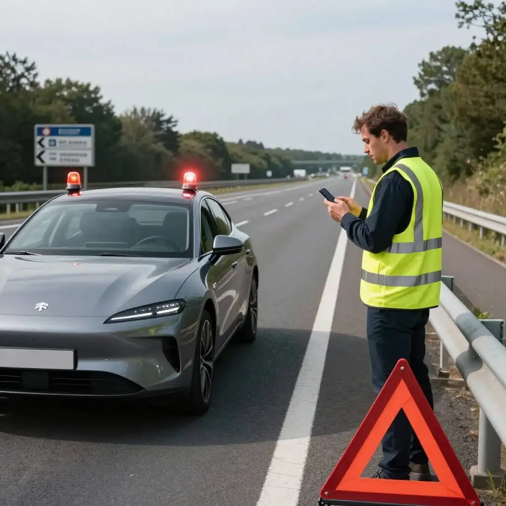 Conducteur en sécurité après une panne sur autoroute