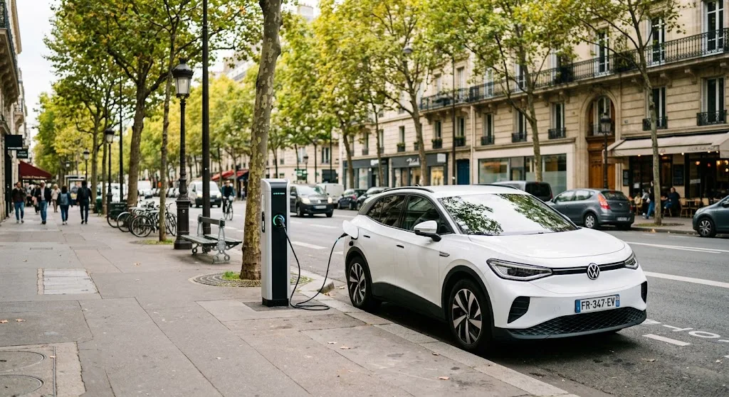 Borne de recharge pour voiture électrique en ville
