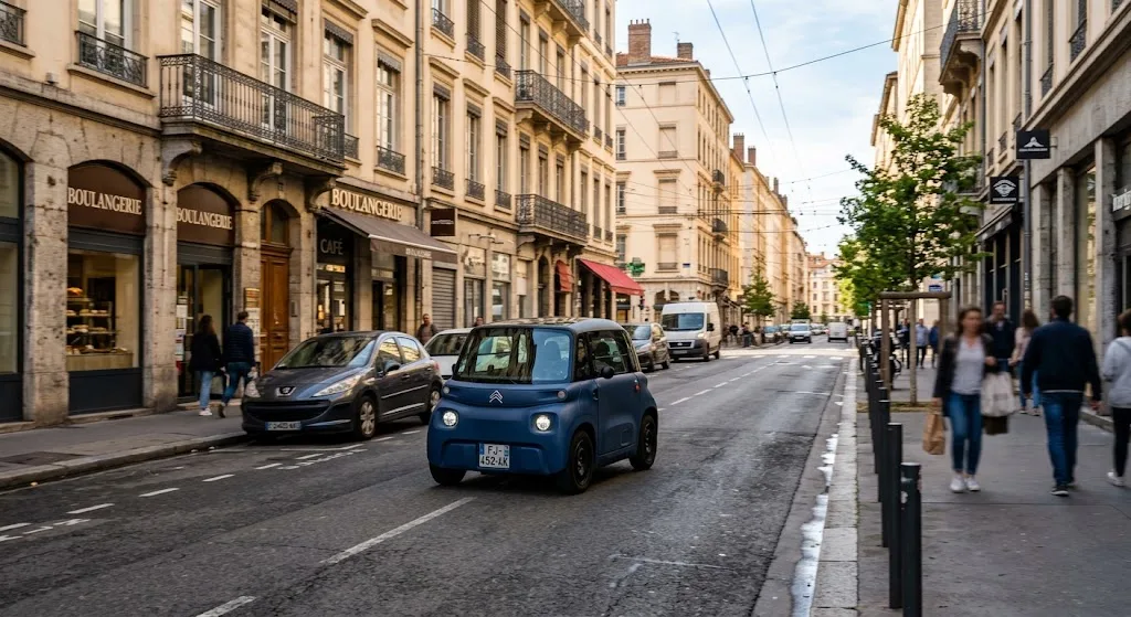 Vue d'ensemble d'une voiture sans permis en ville
